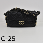 C-25 Chanel 9" Flap Black Quilted Leather Hand Bag
