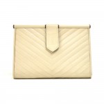 Vintage Yves Saint Laurent Ivory White V-Quilted Leather Clutch Bag