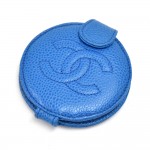 Chanel Deep Blue Caviar Leather CC Logo Round Compact Mirror