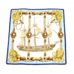 Hermes Tribord Ship By Julia Abadie Blue & Gold Silk Scarf 90