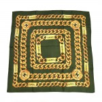 Vintage Chanel Deep Green and Gold Chain & Medallion Silk Scarf