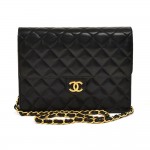 Vintage Chanel 9" Ex Black Quilted Leather Flap Shoulder Bag