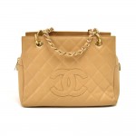 Chanel Petite Timeless Shopper PTS Beige Quilted Caviar Leather Shoulder Bag