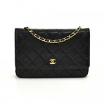 Vintage Chanel Wallet on Chain WOC Black Quilted Lambskin Leather Bag