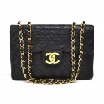 Vintage Chanel 12" Jumbo Classic Flap Black Quilted Leather Shoulder Bag