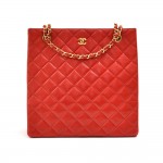 Vintage Chanel Red Quilted Leather Tall CC Logo Chain Shoulder Bag