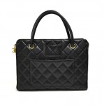 Vintage Chanel Black Quilted Lambskin Leather Multiple Pocket Handbag