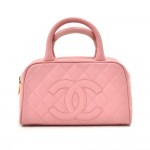 Chanel Pink Quilted Caviar Leather CC Logo Small Bowler Handbag