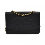 Chanel Black Caviar Leather CC Logo Wallet On Chain WOC Shoulder Bag
