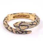 Roberto Cavalli Gold Tone Snake Motif Bangle Bracelet with line stones