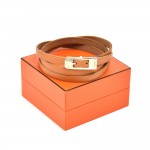 Hermes Kelly Lock Style Brown Leather Wrap Bracelet