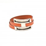 Hermes Chamonix Pousse Pousse Orange Leather & Silver H Bracelet Cuff