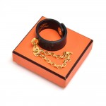 Hermes Navy Leather Glove holder Strap & Gold Chain