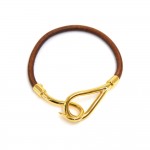 Hermes Brown Leather Gold-Tone Hook Jumbo Bracelet