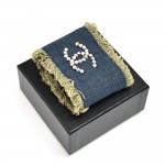 Chanel Blue Denim CC Logo Rhinestone Cuff Bracelet-2001 SS Collection