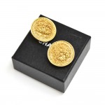 Vintage Chanel Gold-tone Etruscan Style CC Logo Round Medal Earrings