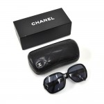 Chanel Black Oversized Quilted and CC Logo Sunglasses + Case 5124