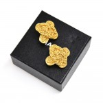Vintage Chanel Etruscan Style Gold tone CC Logo 4-Leaf Clover Earrings