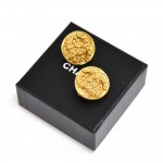 Vintage Chanel Etruscan Style Textured Gold -tone CC Logo Round Earrings