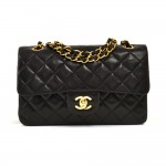Vintage Chanel Classic 9" Double Flap Black Quilted Leather Shoulder Bag