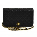 Vintage Chanel Ex Black Quilted Lambskin Leather Flap Shoulder Bag