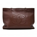 Vintage Chanel Jumbo XL Brown Leather Lambskin Shopper Tote Bag