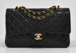 F-1 Chanel 2.55 Classic 10" Double Flap Black Quilted Leather Shoulder Bag