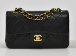 F-3 Chanel Classic 9" Double Flap Black Quilted Leather Shoulder Bag