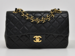 F-5 Chanel Classic 9" Double Flap Black Quilted Leather Shoulder Bag