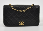 F-7 Chanel Classic Black Quilted Leather Shoulder Flap Bag Ex