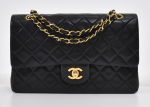 E-1 Chanel 2.55 Classic 10" Double Flap Black Quilted Leather Shoulder Bag
