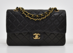 E-3 Chanel 2.55 Classic 10" Double Flap Black Quilted Leather Shoulder Bag