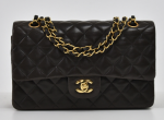 E-8 Chanel 2.55 Classic 10" Double Flap Black Quilted Leather Shoulder Bag