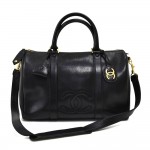 Vintage Chanel Boston Speedy Black Caviar Leather Handbag + Strap