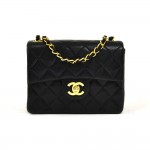 Vintage Chanel 7" Classic Flap Black Quilted Leather Shoulder Mini Bag