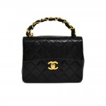 Vintage Chanel 7" Flap Black Quilted Leather Mini Handbag 1980s