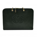 Vintage Chanel Jumbo Green Caviar Leather Flat Shoulder Bag/ Document Case