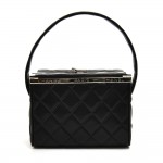 Vintage Chanel Black Quilted Leather Vanity Style Hard-sided Handbag
