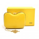 Fendi Giallo Yellow Leather Hard sided Structured Clutch