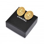Vintage Chanel Gold-tone CC Logo Woven Oval Shaped Earrings-1980s