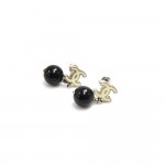 Chanel White Enamel CC Logo &  Black Bead Drop Earrings-2011 Cruise Collection