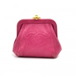 Vintage Chanel Fuchsia Pink Caviar Leather Top Frame Kiss Lock Coin Case Purse