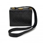 Vintage Chanel Black Lambskin Leather Hard Sided Rectangular Shoulder Bag