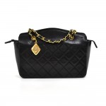 Vintage Chanel Black Quilted Lambskin Leather Mini Chain Shoulder Bag