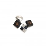 Louis Vuitton Silver-Tone Damier Pattern Metal & Brown Wood LV Logo Cufflinks