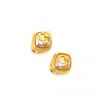 Vintage Chanel Gold-tone Faux Pearl & CC Logo Diamond Shaped Earrings