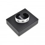 Chanel White Resin Black CC Logo Narrow Cuff Bracelet-XS