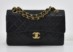 G-2 Chanel Classic 9" Double Flap Black Quilted Leather Shoulder Bag