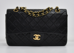 G-3 Chanel 2.55 Classic 10" Double Flap Black Quilted Leather Shoulder Bag