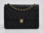 G-4 Chanel 10inch Classic Black Quilted Leather Shoulder Flap Bag